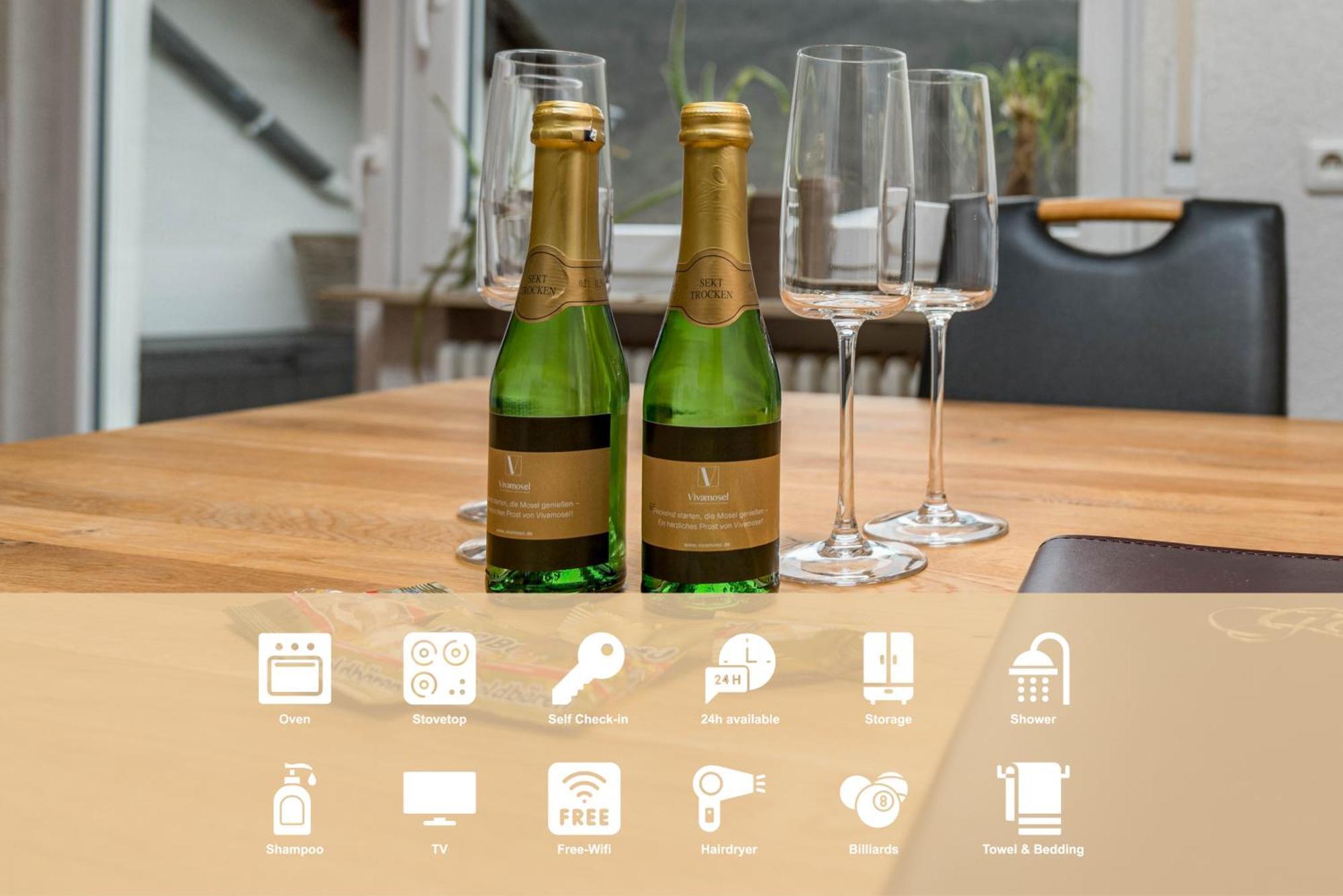 Riesling Appartement For 2 - 4 People - Billiards - Balcony With Mosel View - Parking - Wine Barrel Bar - Fully Equipped Kitchen - Netflix - Waiputv - 3 Km From Cochem Klotten Exterior foto